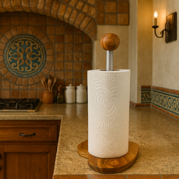 Küchenrollenhalter Klassik mit Herzfuß aus Olivenholz