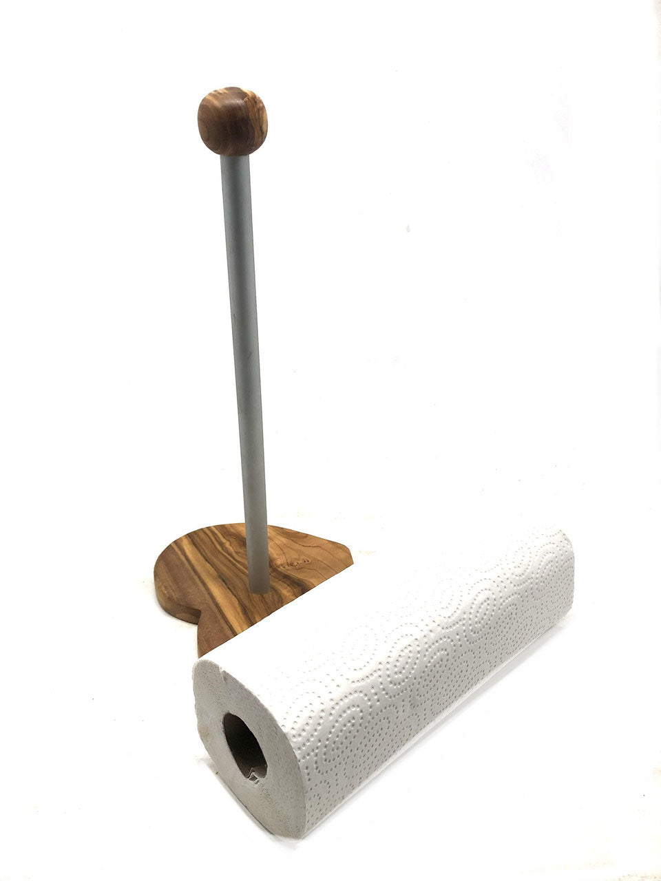 Küchenrollenhalter Klassik mit Herzfuß aus Olivenholz