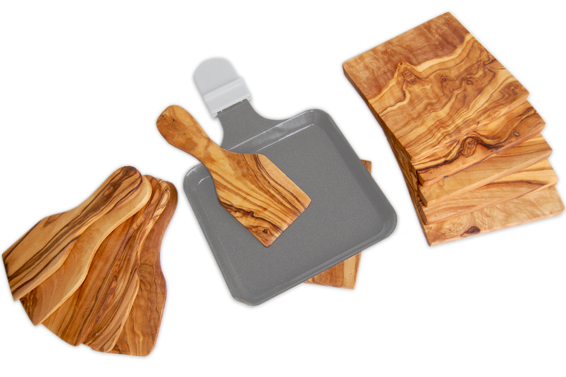 Raclette-Schaber und Untersetzer - Komplett-Set für 6 oder 8 Personen