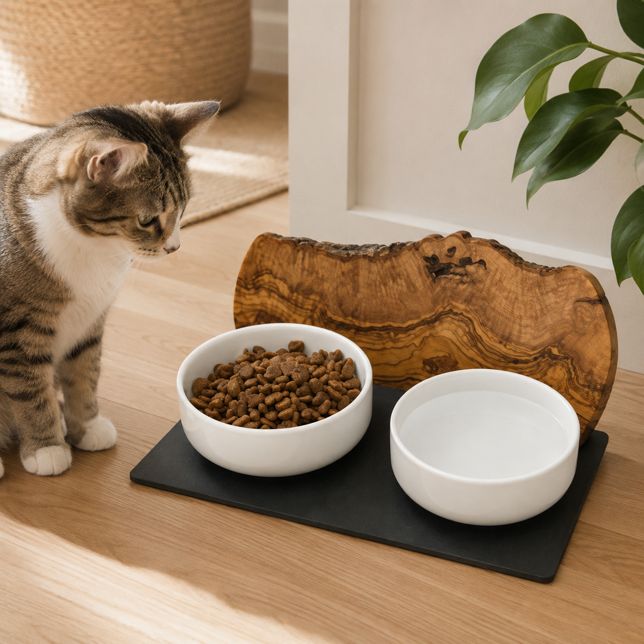 Futterstation Cats only aus Olivenholz – je 0,4 l