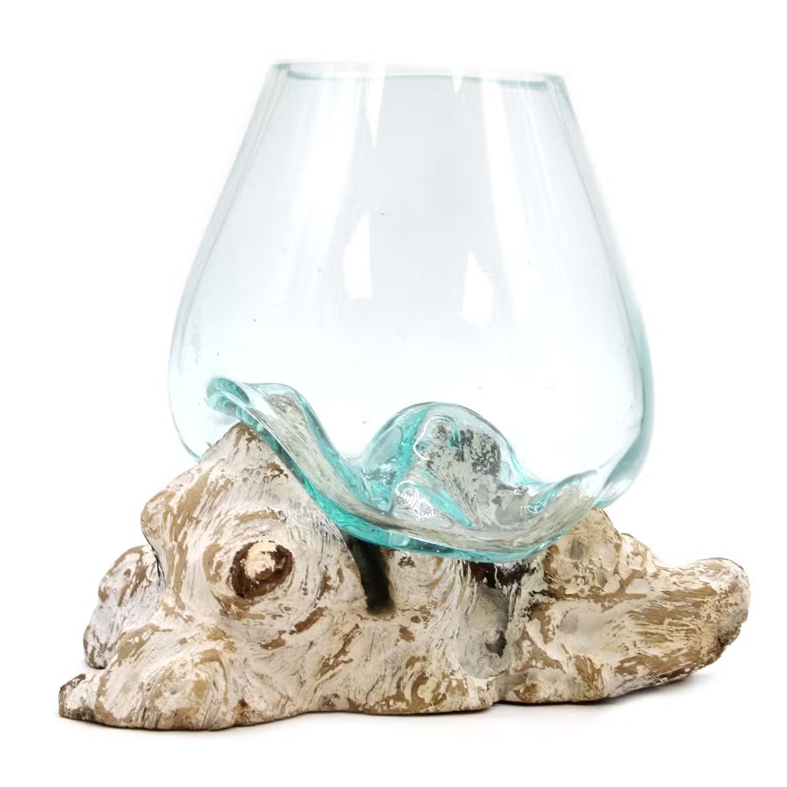 Glasschale aus Recyclingglas auf Whitewash-Gamalholz – 3 Größen
