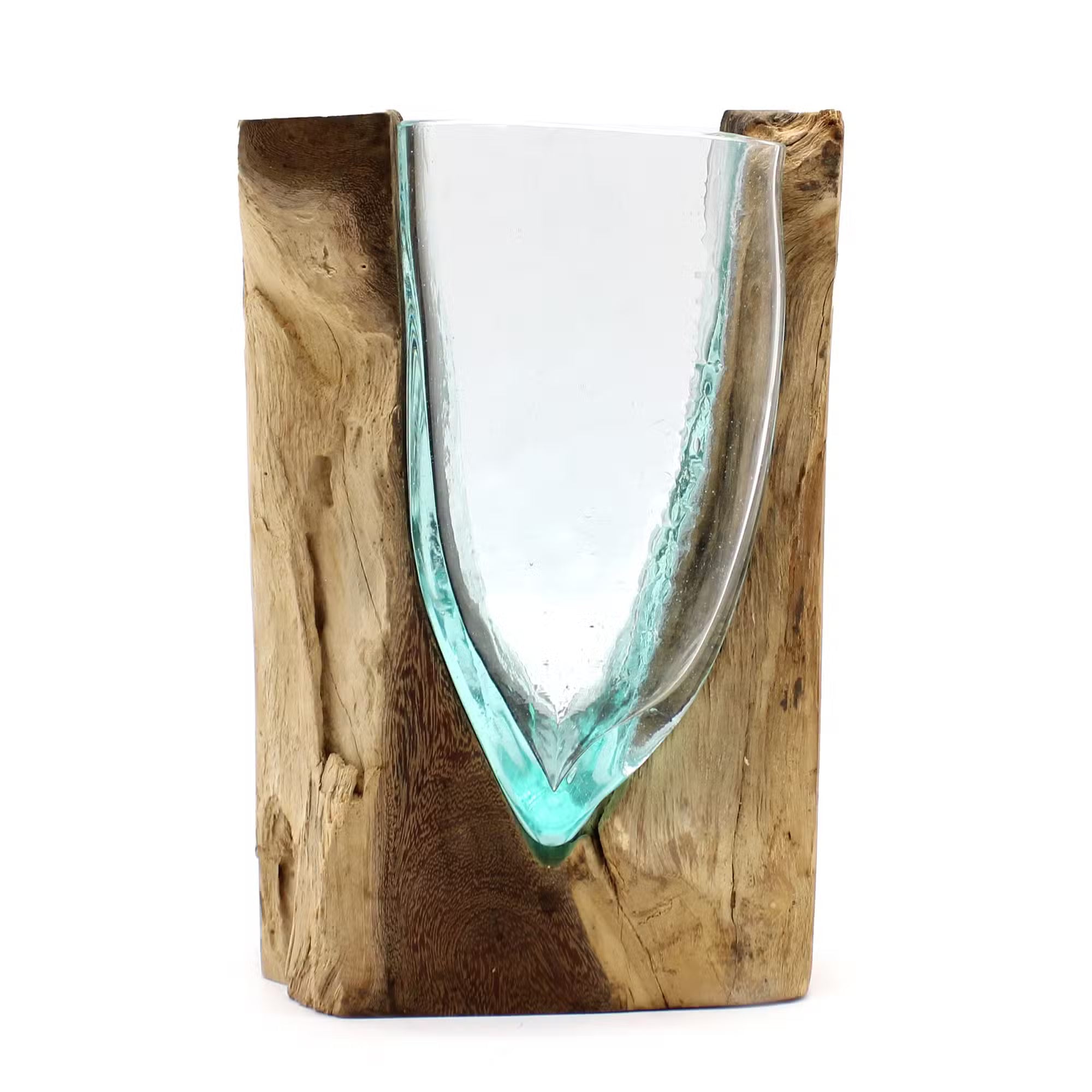 Glasvase aus Recyclingglas auf Gamalholz – 24,5 cm