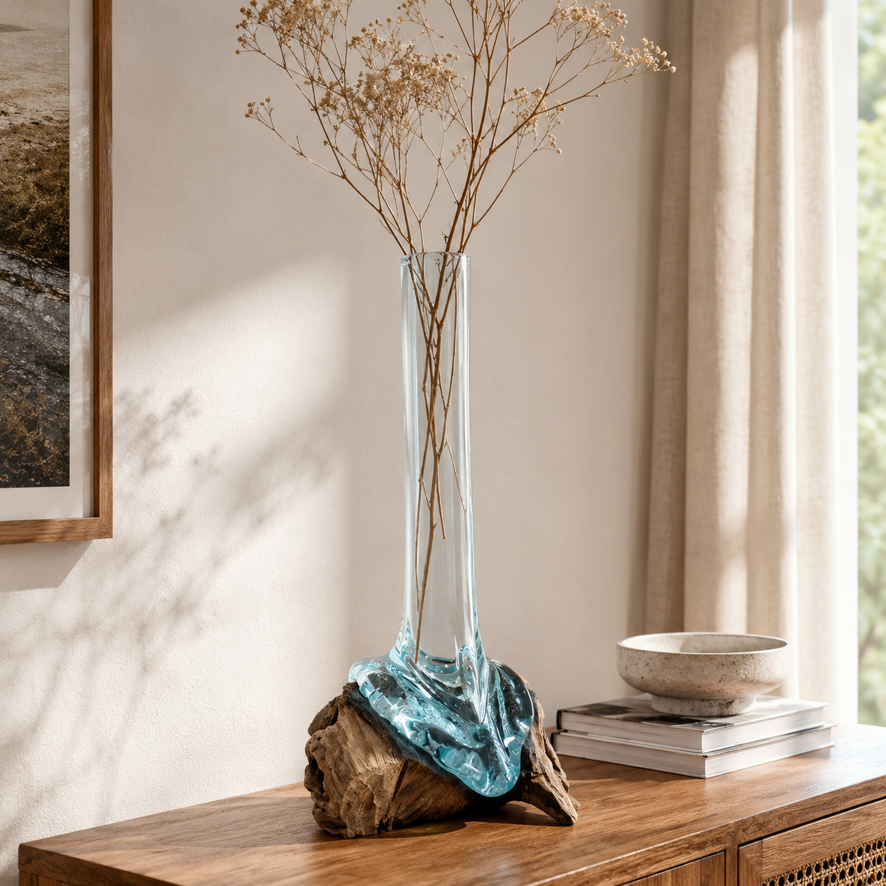 Glasvase auf Gamalholz 28cm