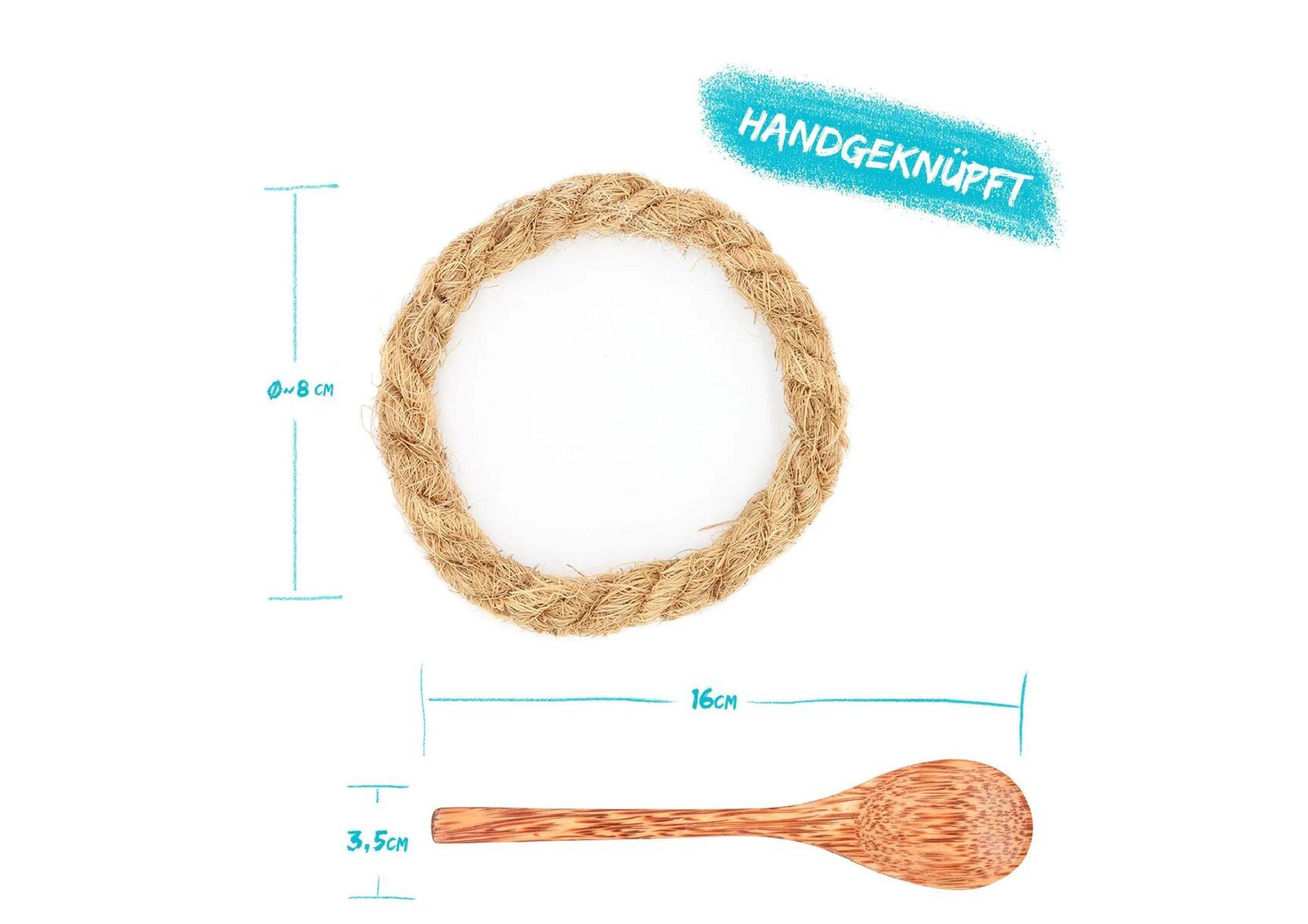 2er Set Kokosnussschalen + Untersetzer + Holzlöffel - Elysera