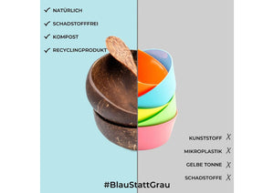 2er Set Kokosnussschalen + Untersetzer + Holzlöffel - Elysera