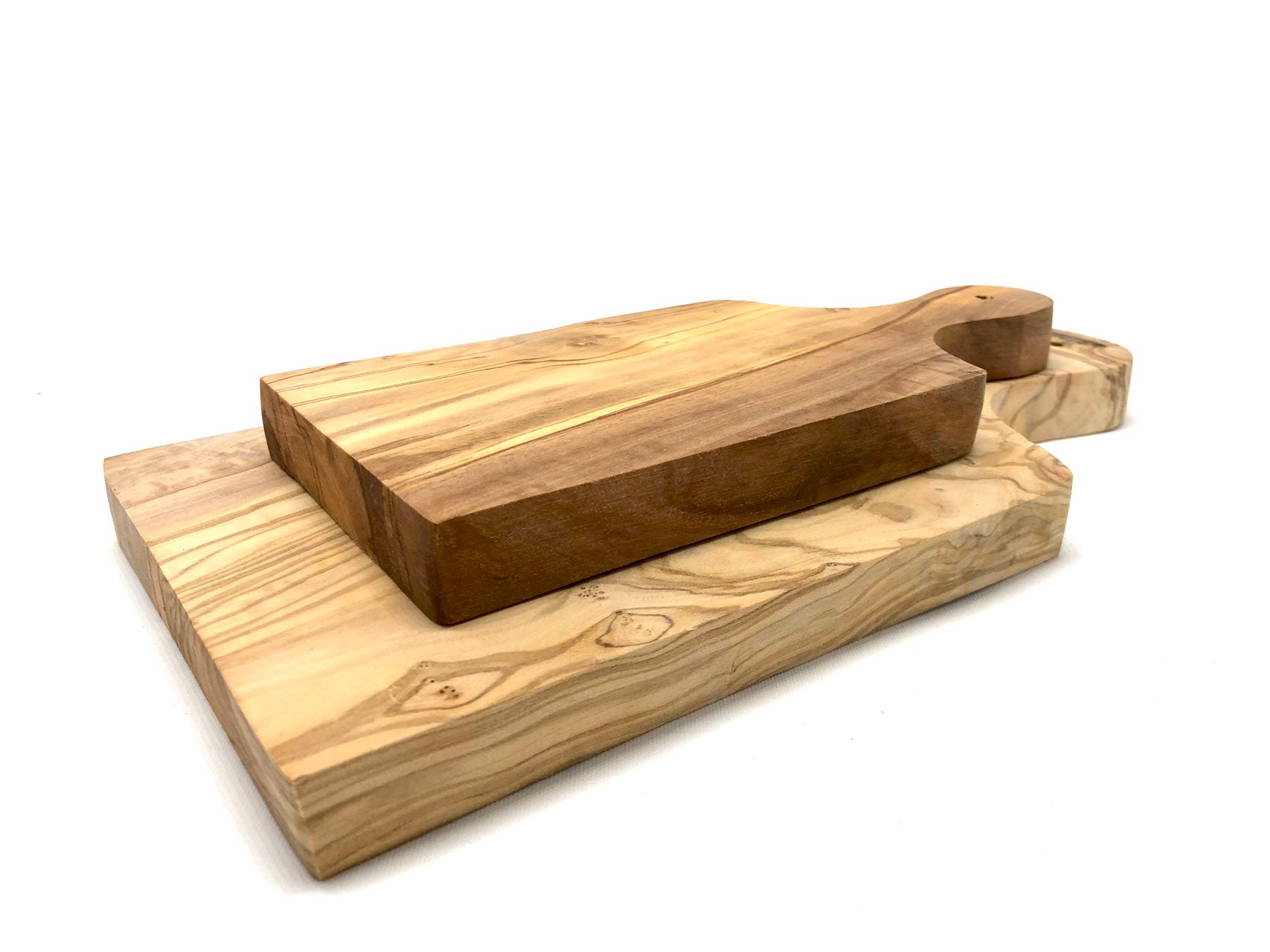 Schneidebrett Set Olivenholz – 2er mit Griff, massiv
