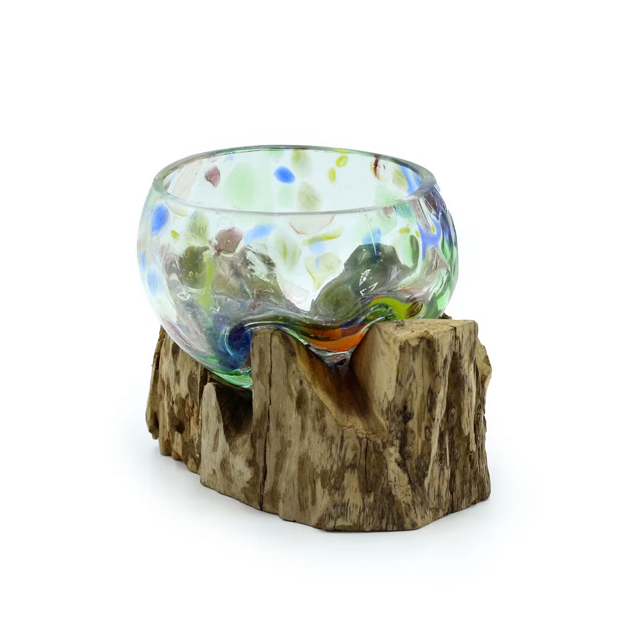Glasschale aus Recyclingglas auf Gamalholz - klein