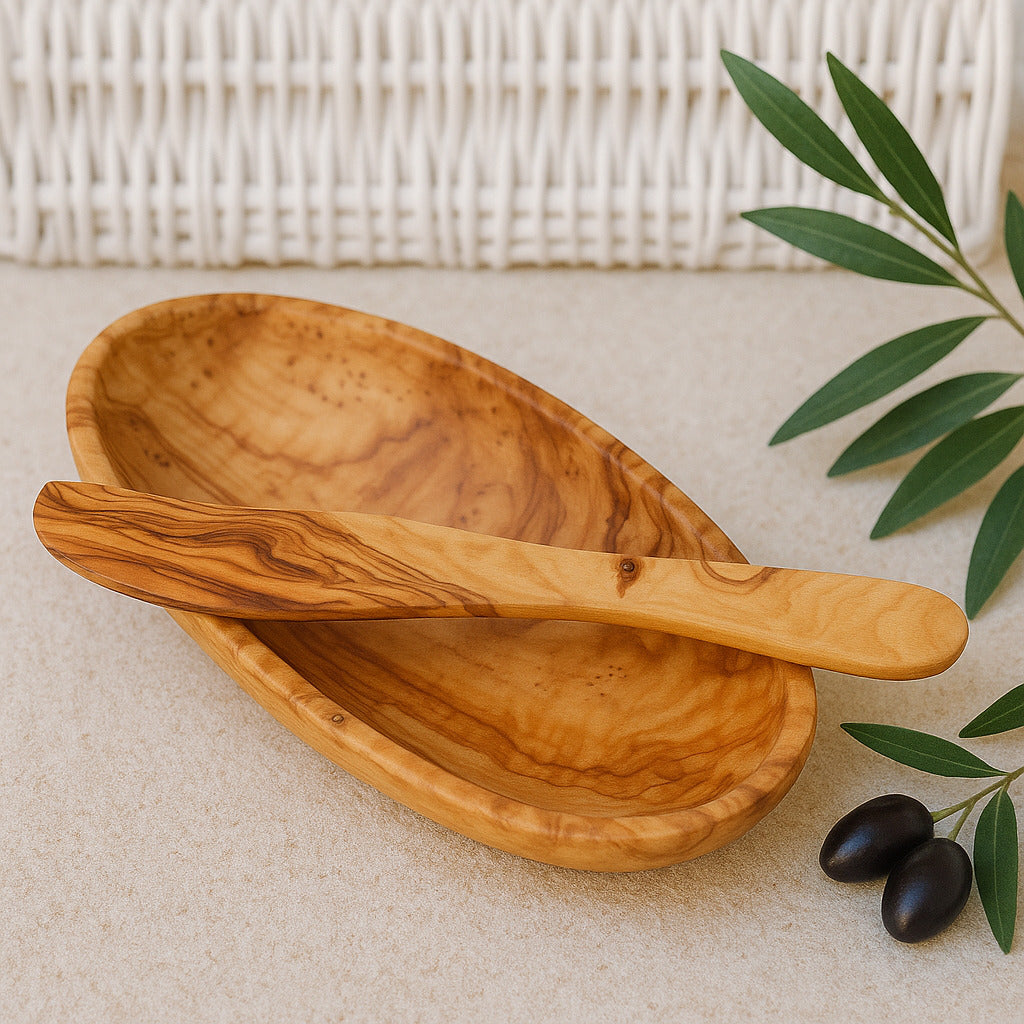 Buttermesser mit Schale aus Olivenholz - Elysera