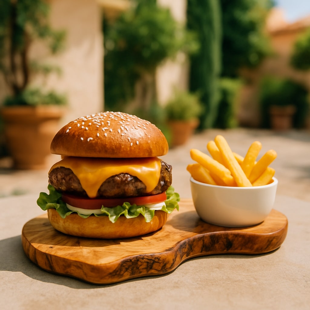 Burgerbrett aus Olivenholz inkl. Porzellanschale - Elysera