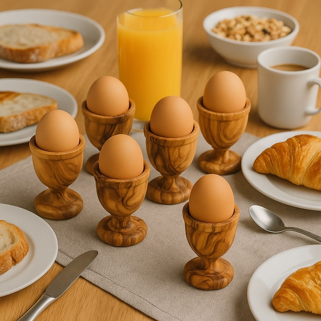 6er Set Eierbecher gedrechselt aus Olivenholz - Elysera