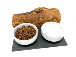 Futterstation Cats only aus Olivenholz – je 0,4 l
