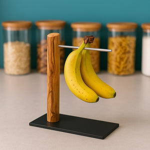 Bananenhalter aus Olivenholz mit Metallstab - Elysera