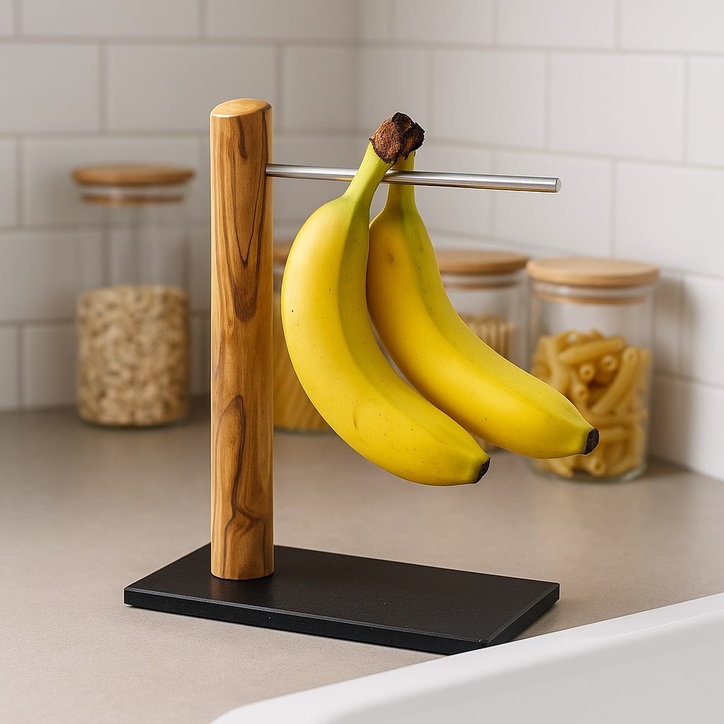 Bananenhalter aus Olivenholz mit Metallstab - Elysera