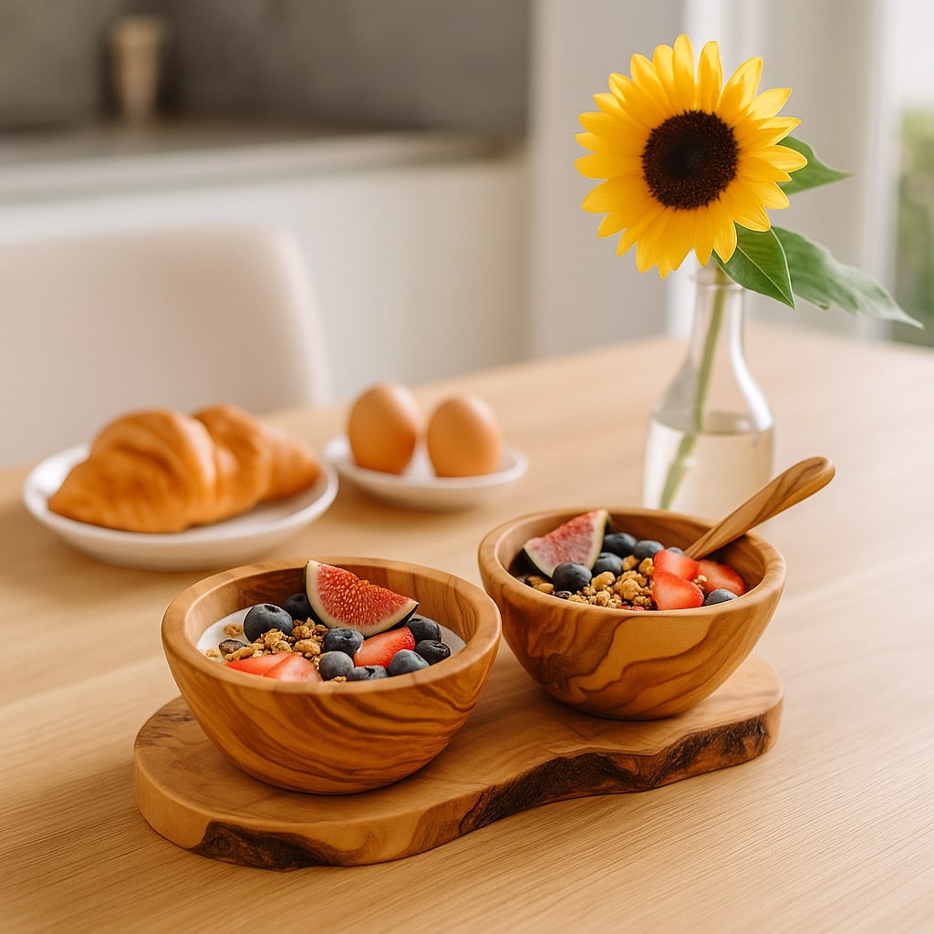 Müslischale aus Olivenholz mit Löffel - Elysera