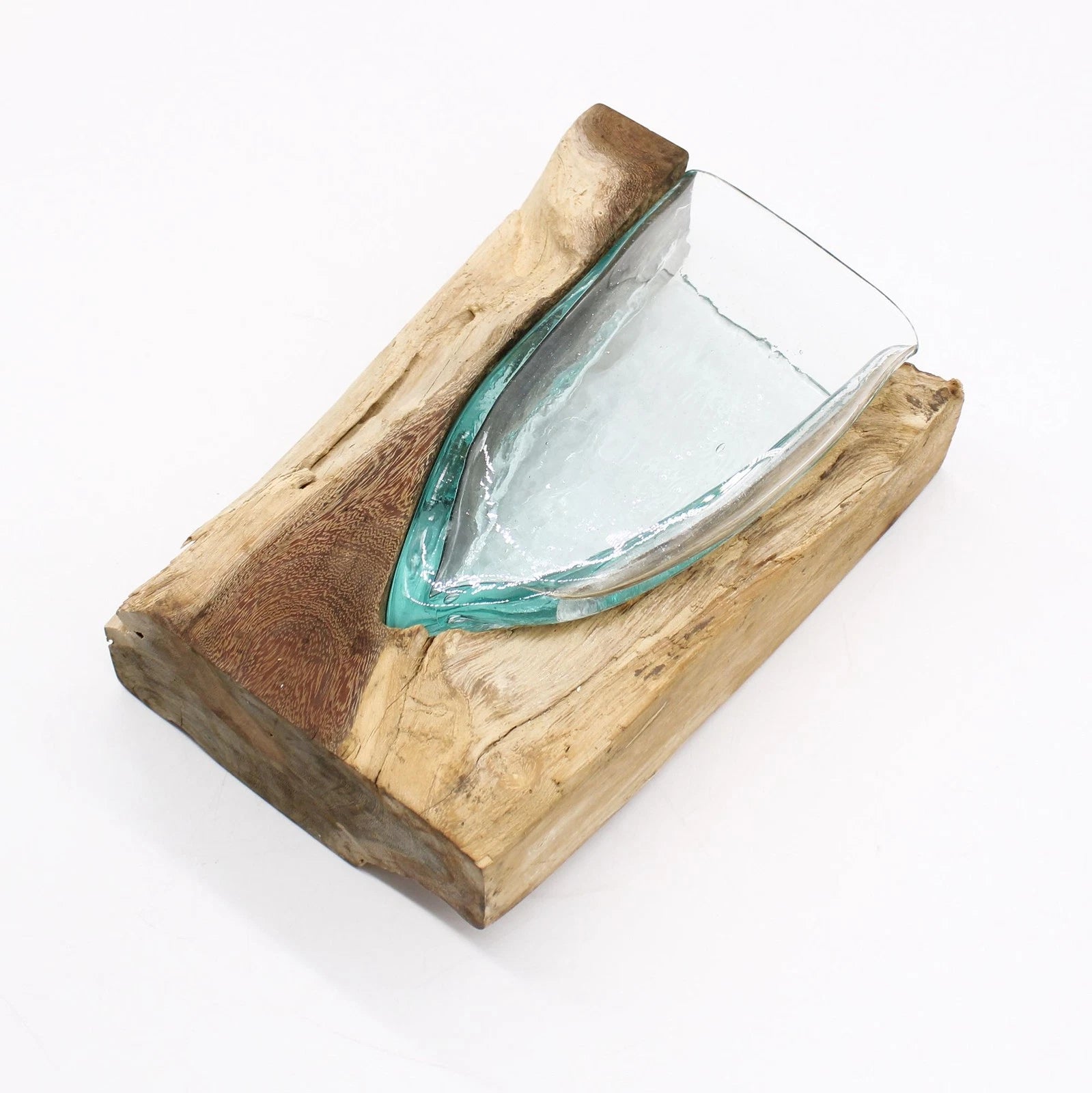 Glasvase aus Recyclingglas auf Gamalholz – 24,5 cm