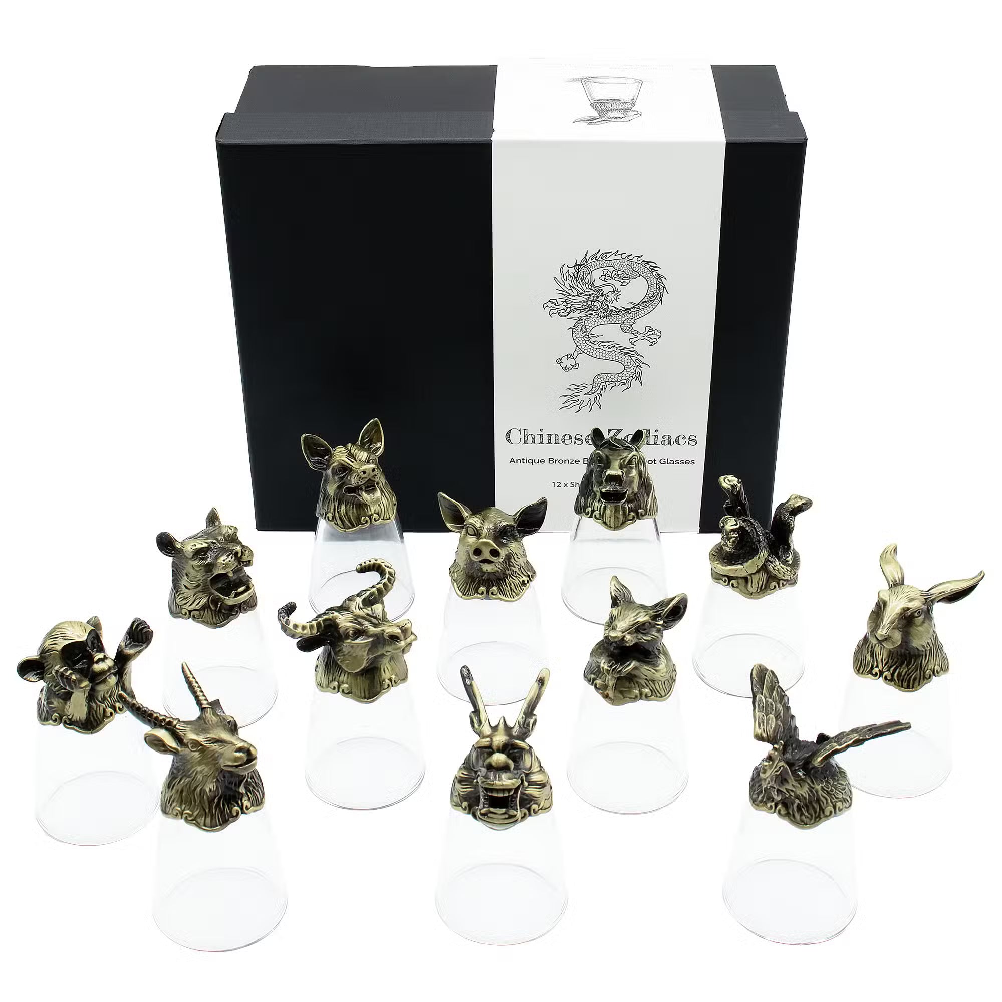 Schnapsglas-Set chinesische Tierkreiszeichen Geschenkbox