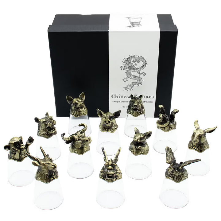 Schnapsglas-Set chinesische Tierkreiszeichen Geschenkbox