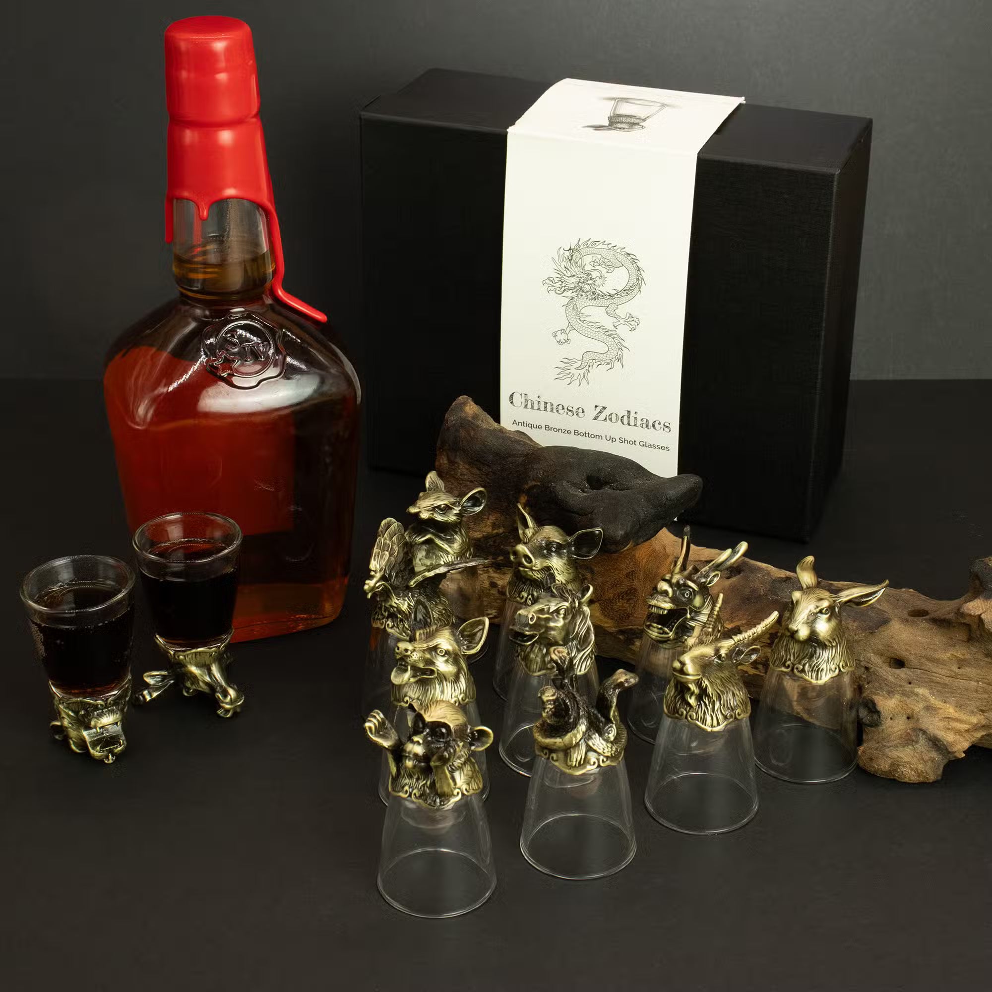 Schnapsglas-Set chinesische Tierkreiszeichen Geschenkbox