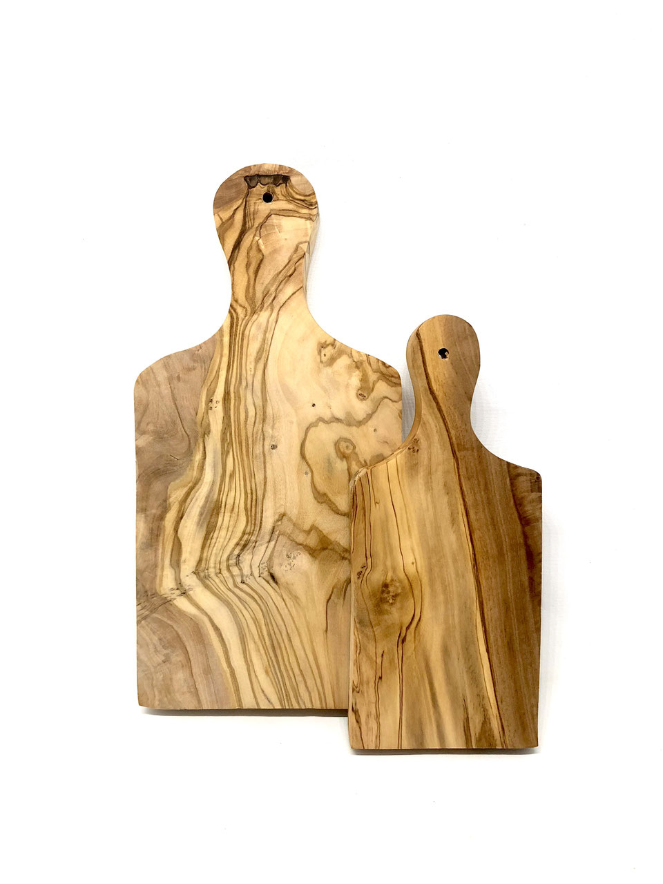 Schneidebrett Set Olivenholz – 2er mit Griff, massiv